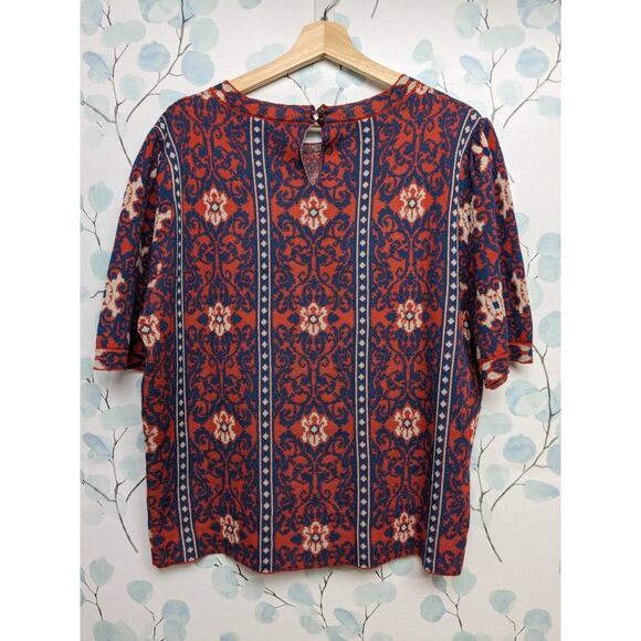 Altar'd State Arula Sweater Puff Sleeve Rust Metallic Old Soul Print 1X 14/16 - Picture 7 of 7